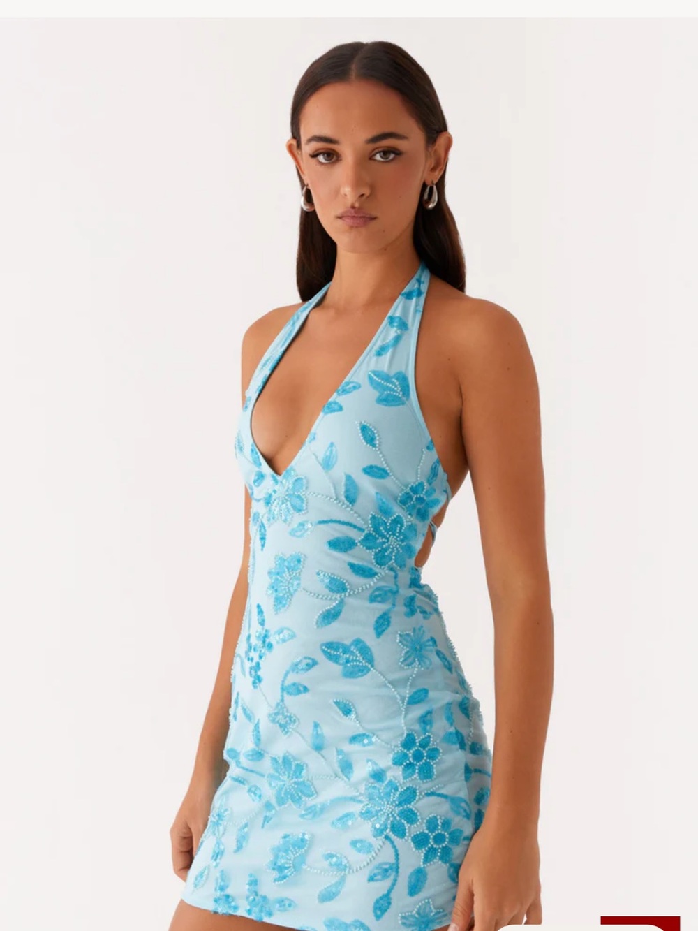 NWOT Peppermayo Light Blue Floral Halter Mini Dress